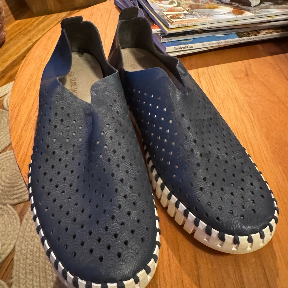 Ilse Jacobsen Black Camo Perforated Slip-On Loafers